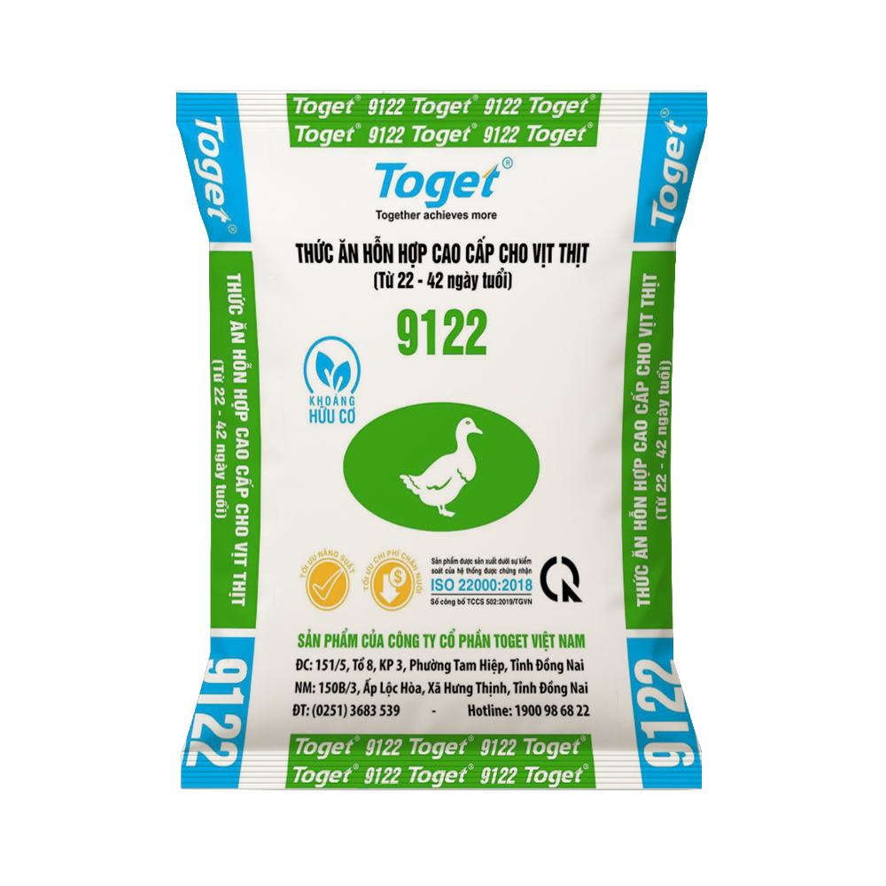 Toget 9122 | Thức Ăn Hỗn Hợp Cho Vịt Thịt (Từ 22 - 42 Ngày Tuổi)