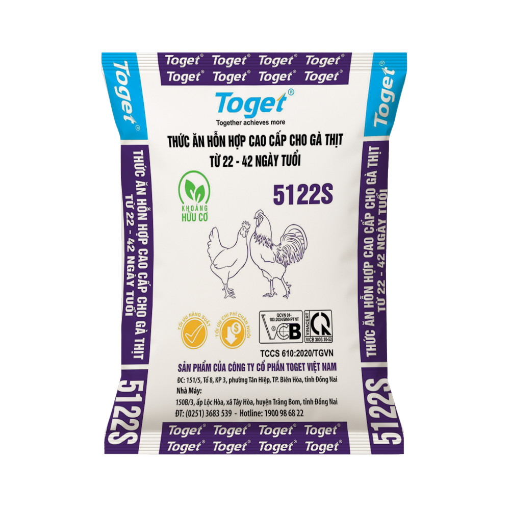Toget 5122S | Thức Ăn Hỗn Hợp Cao Cấp Cho Gà Thịt (từ 22 đến 42 ngày)