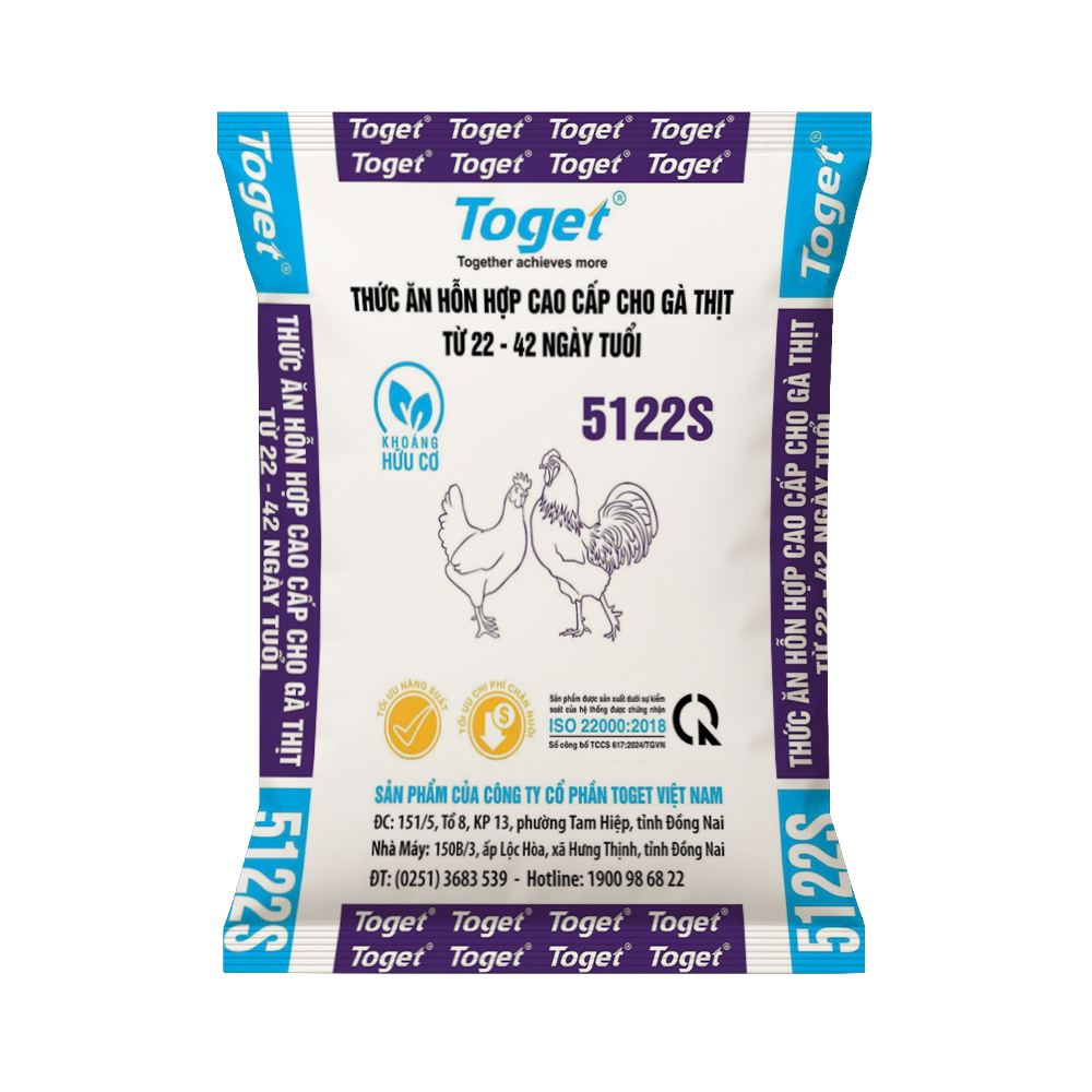 Toget 5122S | Thức Ăn Hỗn Hợp Cao Cấp Cho Gà Thịt (từ 22 đến 42 ngày)
