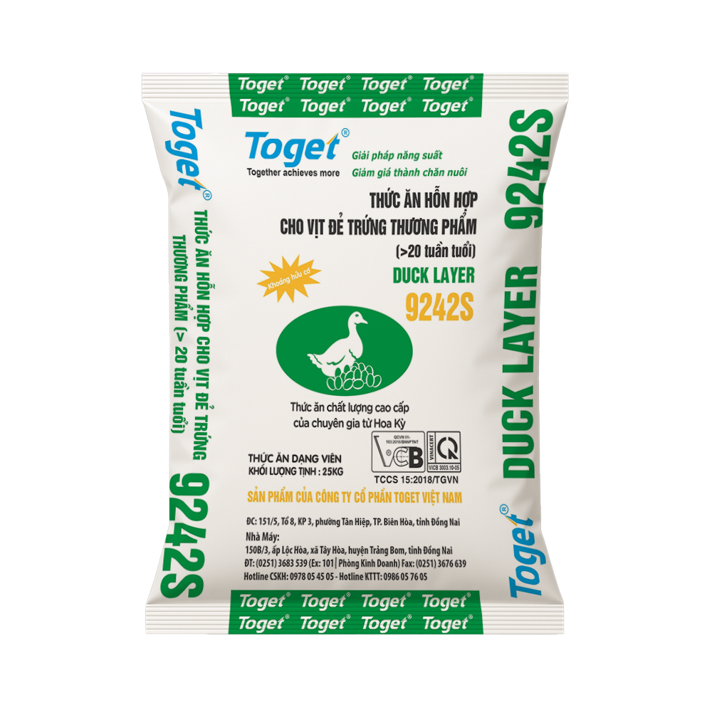Toget 9242S | Thức Ăn Hỗn Hợp Cho Vịt Đẻ Trứng Thương Phẩm Trên 20 Tuần Tuổi