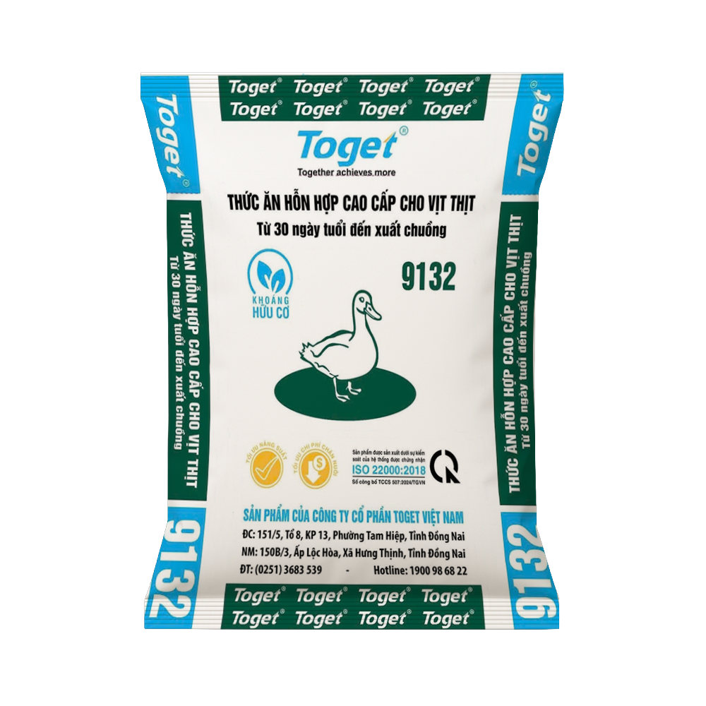 Toget 9132 | Thức Ăn Hỗn Hợp Cho Vịt Thịt (Từ 30 Ngày Tuổi - Xuất Chuồng)