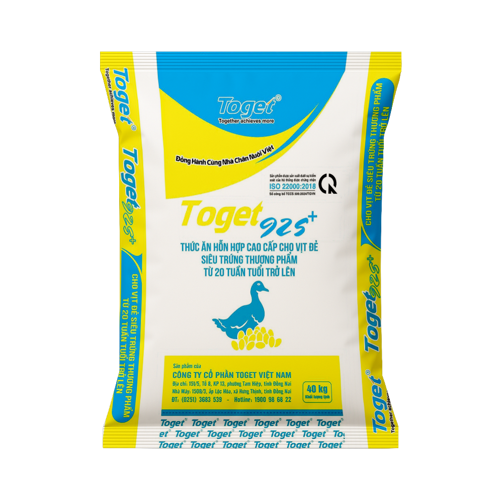 Toget 92S+ | Thức Ăn Hỗn Hợp Cao Cấp Cho Vịt Đẻ Siêu Trứng Thương Phẩm (Từ 20 Tuần Tuổi Trở Lên)